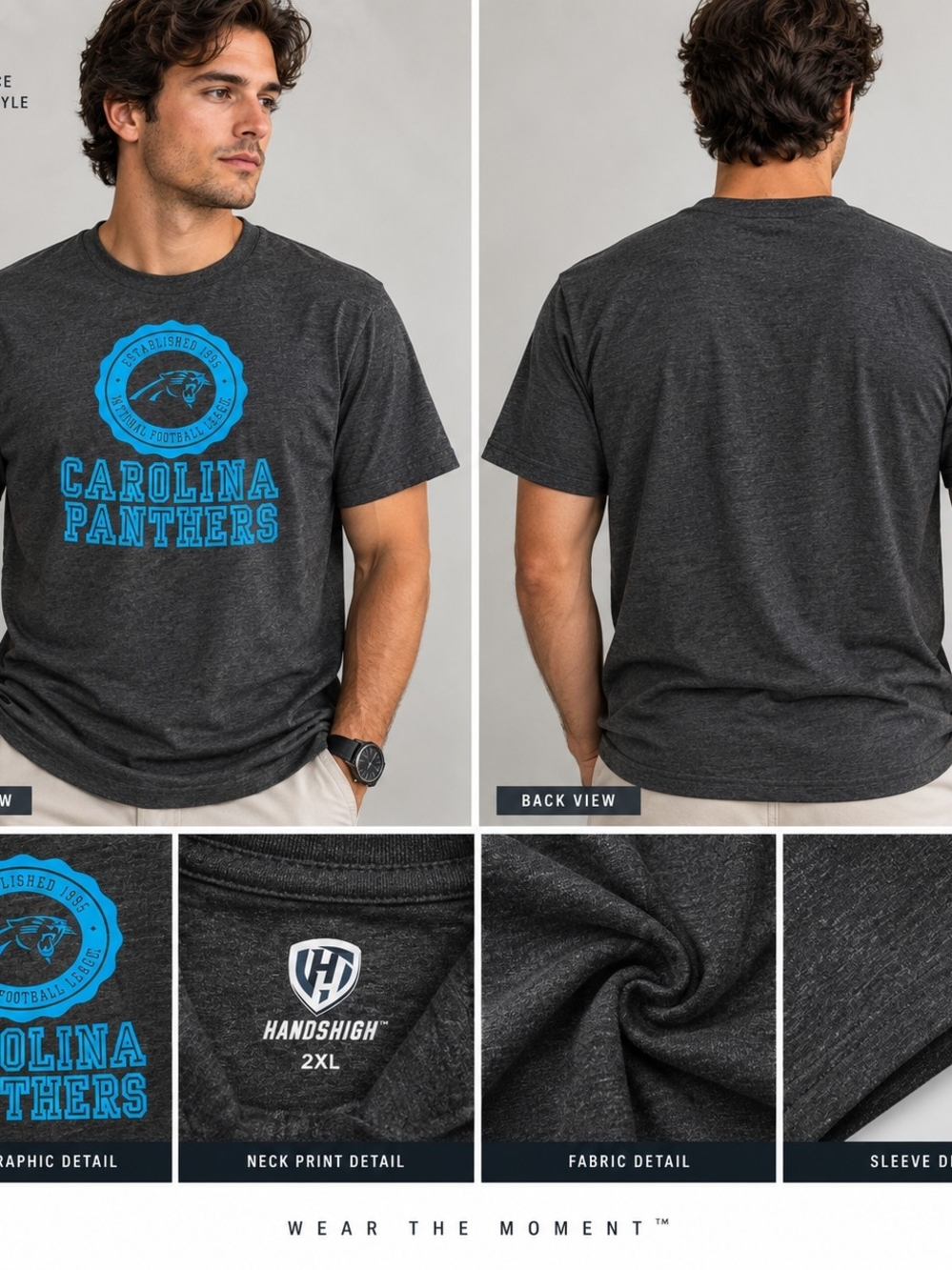 Carolina Panthers Hands High T Shirt Mens 2XL Gray NFL Football Graphic Tee